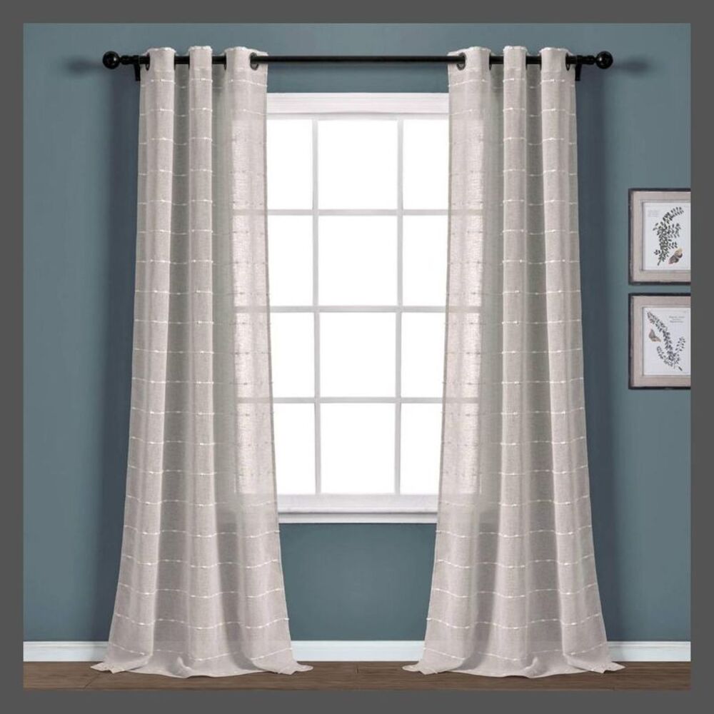 Lush Decor - Set of 2 (84"x38") Farmhouse Texture Grommet Sheer Gray